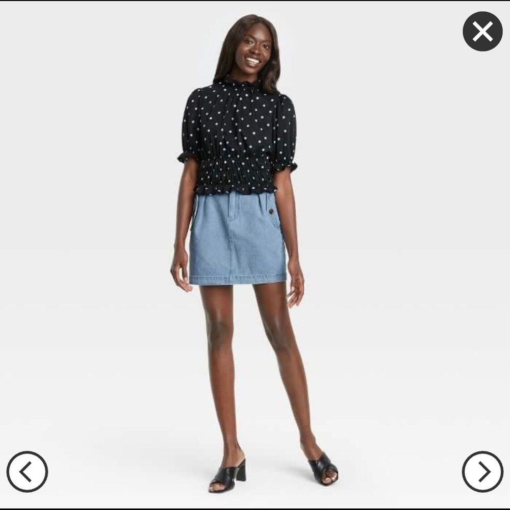 Who What Wear Black with Blue Polka Dot Top
